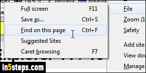 Find text on web page in IE - Step 2